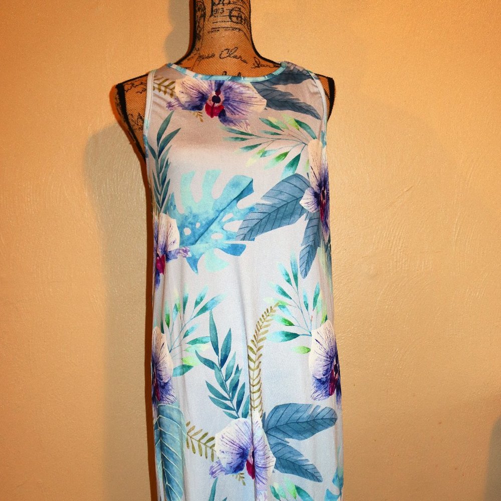 Purple and Blue Floral Racerback Midi Dress